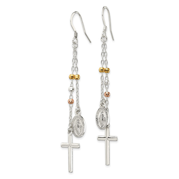 Sterling Silver 79.7X10.9MM Drop & Dangle Cross Earrings
