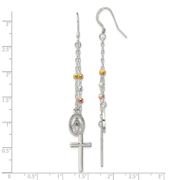 Sterling Silver 79.7X10.9MM Drop & Dangle Cross Earrings