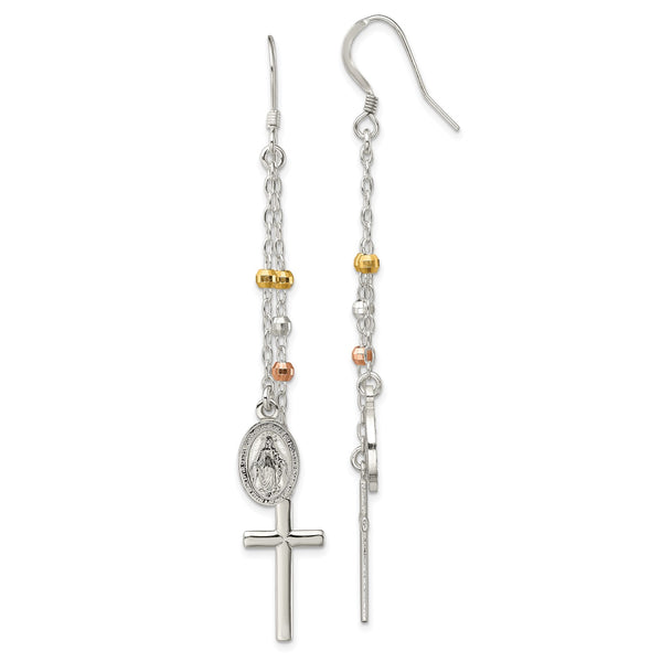 Sterling Silver 79.7X10.9MM Drop & Dangle Cross Earrings