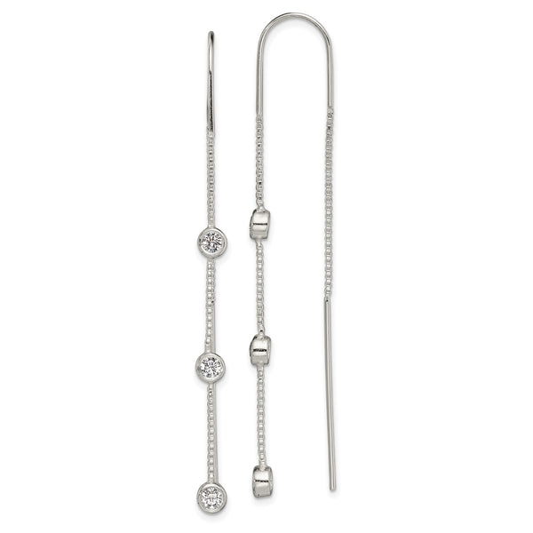 Sterling Silver Cubic Zirconia 66X4MM Fashion Threader Earrings