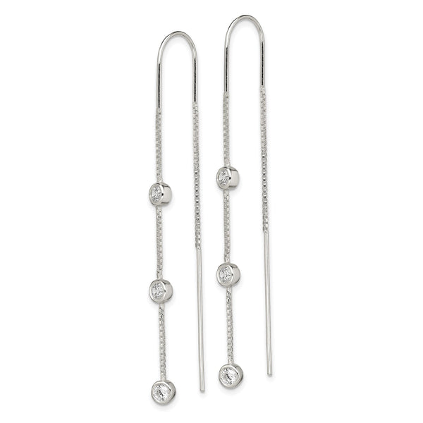 Sterling Silver Cubic Zirconia 66X4MM Fashion Threader Earrings