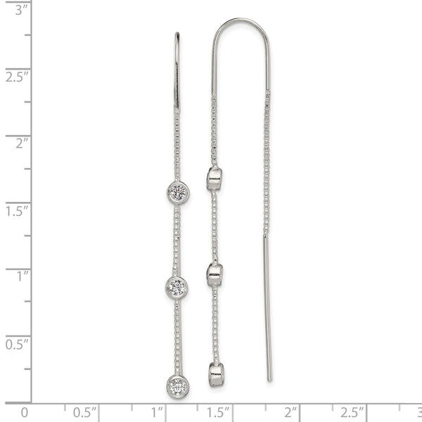 Sterling Silver Cubic Zirconia 66X4MM Fashion Threader Earrings