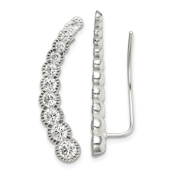 Sterling Silver Cubic Zirconia 30X5MM Ear Climber Earrings