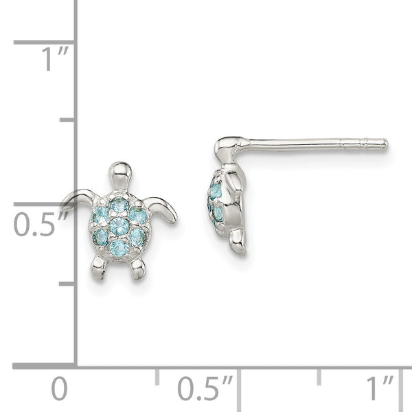 Sterling Silver Cubic Zirconia 9MM Stud Turtle Earrings