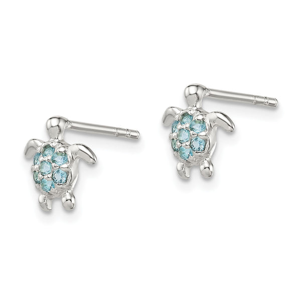 Sterling Silver Cubic Zirconia 9MM Stud Turtle Earrings