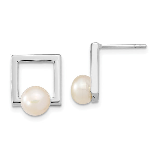 Sterling Silver 7MM Pearl 14X11MM Stud Earrings