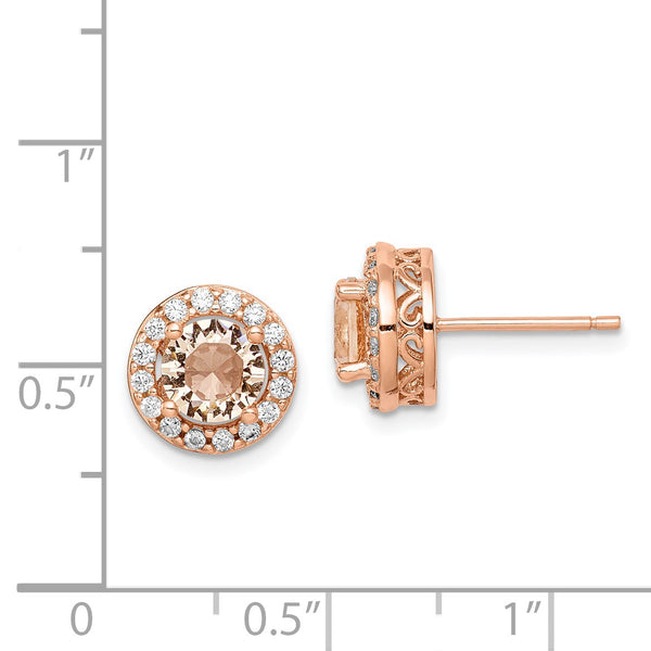 Rosetone Sterling Silver Round Cubic Zirconia 9MM Halo Stud Earrings