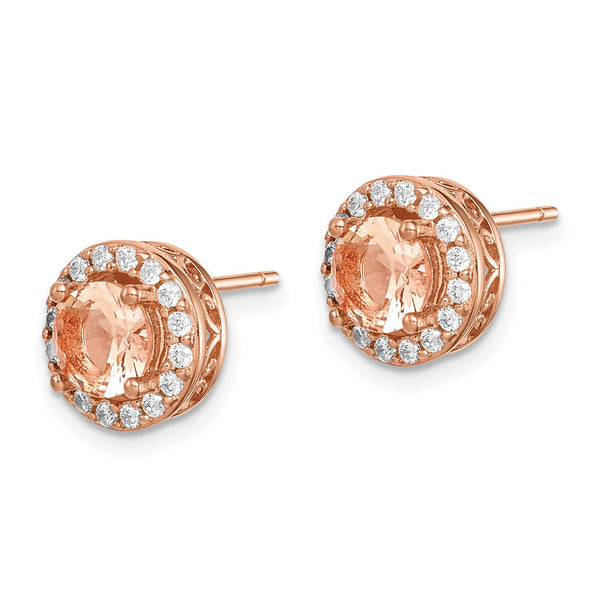 Rosetone Sterling Silver Round Cubic Zirconia 9MM Halo Stud Earrings