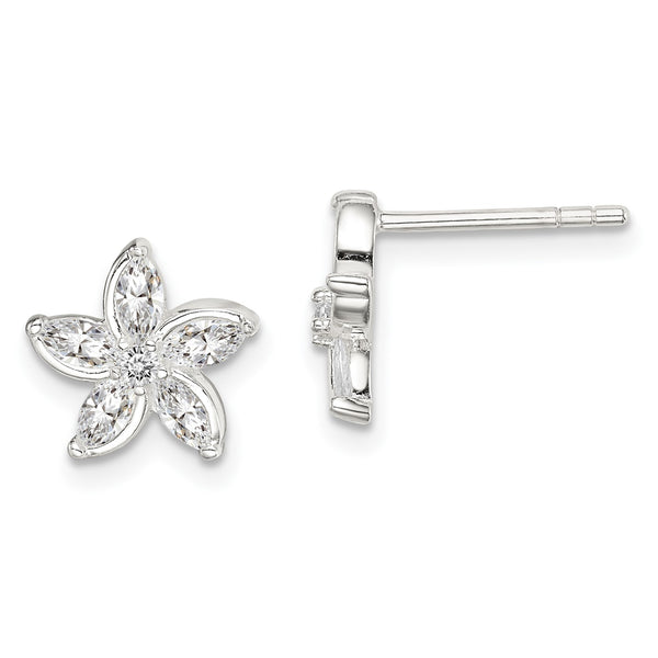 Sterling Silver Cubic Zirconia Flower Stud Earrings