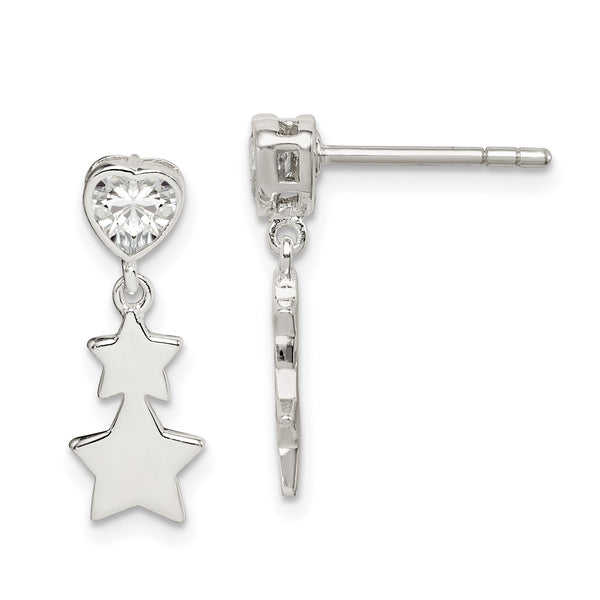 Sterling Silver Cubic Zirconia Heart and Star Earrings