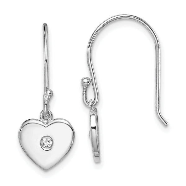 Sterling Silver Cubic Zirconia 23X8MM Drop & Dangle Heart Earrings