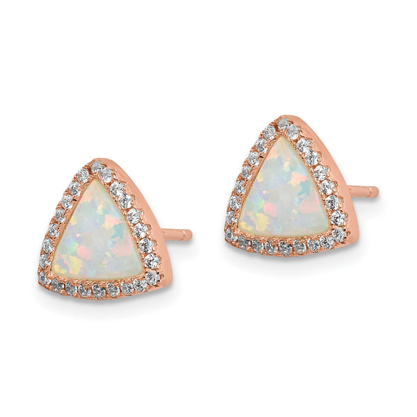 Rosetone Sterling Silver Trillion Opal and Cubic Zirconia 10MM Halo Stud Earrings