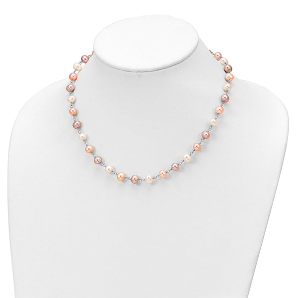 Sterling Silver Multicolor Pearl Necklace Bracelet Earrings Set