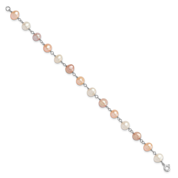 Sterling Silver Multicolor Pearl Necklace Bracelet Earrings Set
