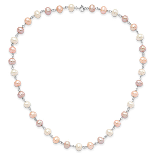 Sterling Silver Multicolor Pearl Necklace Bracelet Earrings Set