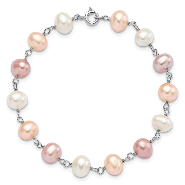 Sterling Silver Multicolor Pearl Necklace Bracelet Earrings Set