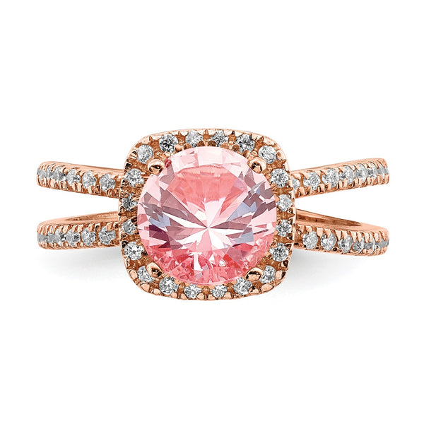 Rose Gold Plated Sterling Silver 8MM Crystal Fashion Ring; Size 7