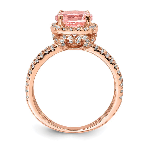 Rose Gold Plated Sterling Silver 8MM Crystal Fashion Ring; Size 7