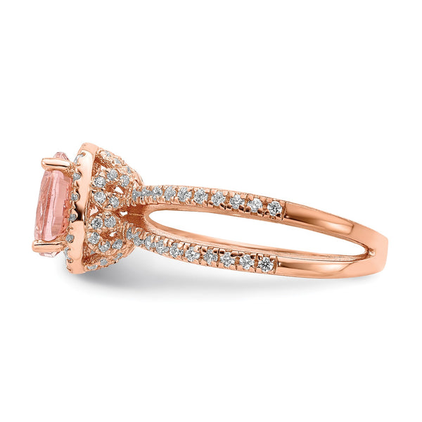 Rose Gold Plated Sterling Silver 8MM Crystal Fashion Ring; Size 7