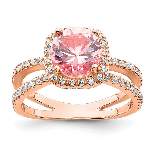 Rose Gold Plated Sterling Silver 8MM Crystal Fashion Ring; Size 7