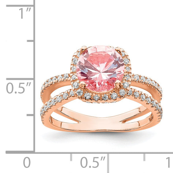 Rose Gold Plated Sterling Silver 8MM Crystal Fashion Ring; Size 7
