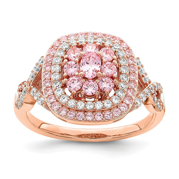 Rose Gold Plated Sterling Silver Cubic Zirconia Fashion Ring; Size 7