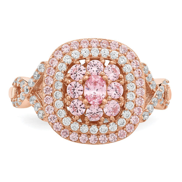 Rose Gold Plated Sterling Silver Cubic Zirconia Fashion Ring; Size 7