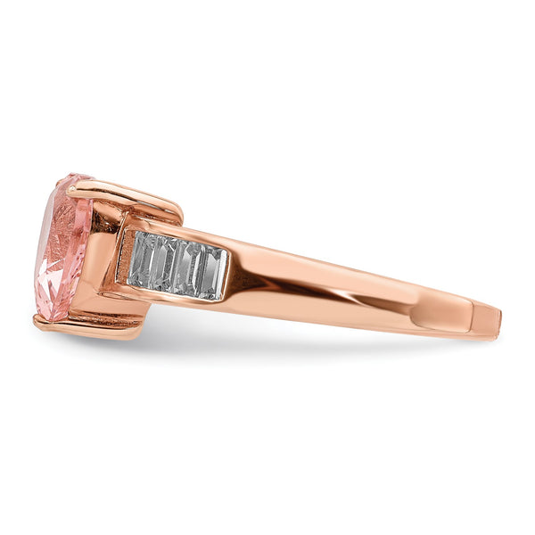 Rose Gold Plated Sterling Silver 7X8MM Crystal and Cubic Zirconia Heart Ring; Size 7