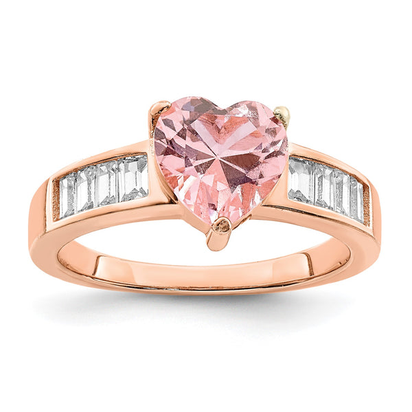 Rose Gold Plated Sterling Silver 7X8MM Crystal and Cubic Zirconia Heart Ring; Size 7