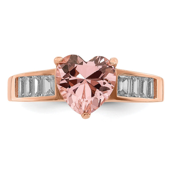 Rose Gold Plated Sterling Silver 7X8MM Crystal and Cubic Zirconia Heart Ring; Size 8