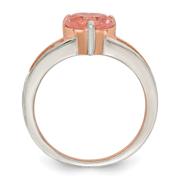 Rose Gold Plated Sterling Silver 7X8MM Crystal and Cubic Zirconia Heart Ring; Size 8