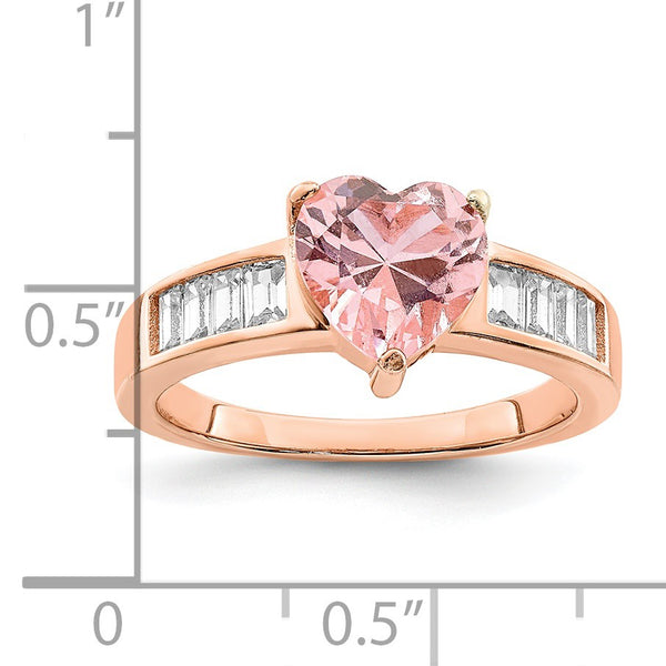 Rose Gold Plated Sterling Silver 7X8MM Crystal and Cubic Zirconia Heart Ring; Size 8
