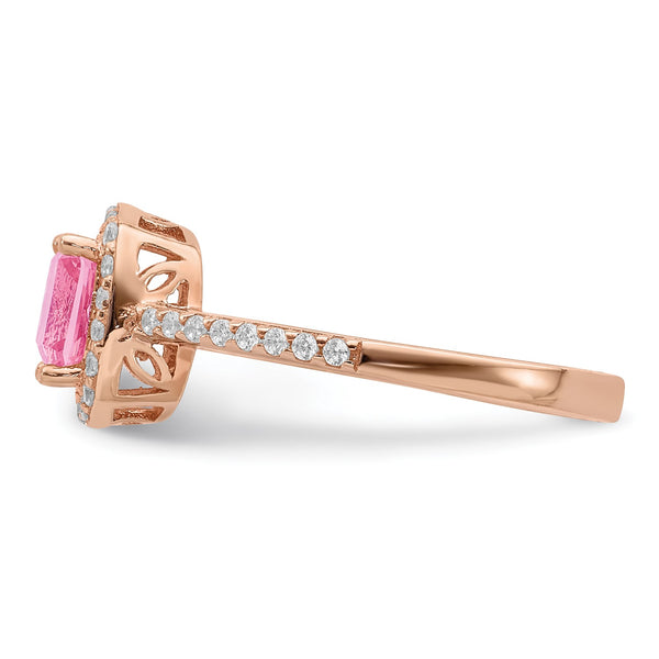 Rose Gold Plated Sterling Silver 6MM Cushion Cubic Zirconia Halo Ring; Size 7