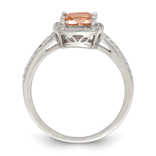 Rose Gold Plated Sterling Silver 6MM Cushion Cubic Zirconia Halo Ring; Size 7