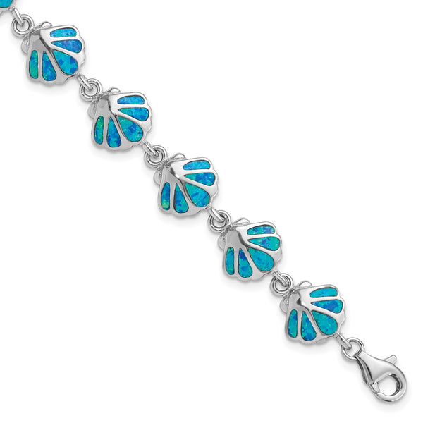 Sterling Silver and Blue Opal Inlay 7" 10MM Shell Bracelet