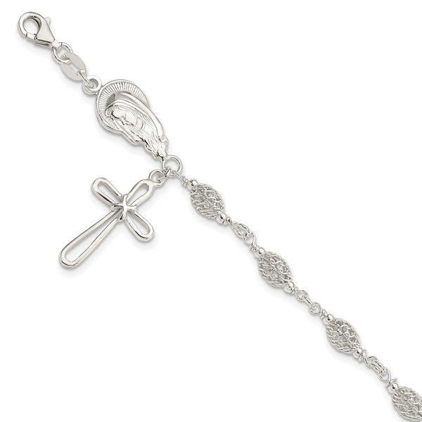 Sterling Silver 7.5" Fancy Rosary Bracelet