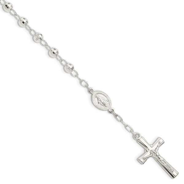 Sterling Silver 7.5" Lobster Clasp Beaded Rosary Bracelet