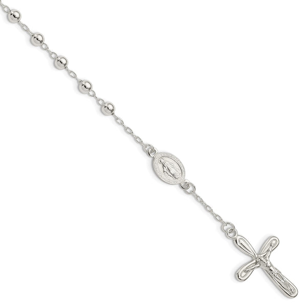 Sterling Silver 7.5" Beaded Rosary Bracelet