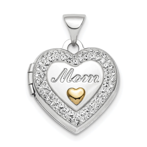 Sterling Silver Crystal 15MM Mom Locket Pendant-Chain Not Included