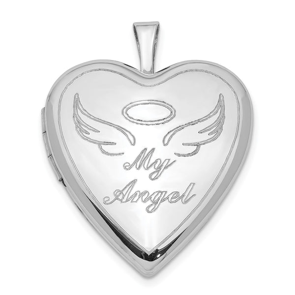 Sterling Silver 21MM Angel Heart Locket Pendant-Chain Not Included