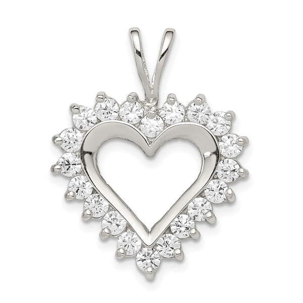 Sterling Silver Cubic Zirconia 27X21MM Heart Pendant-Chain Not Included