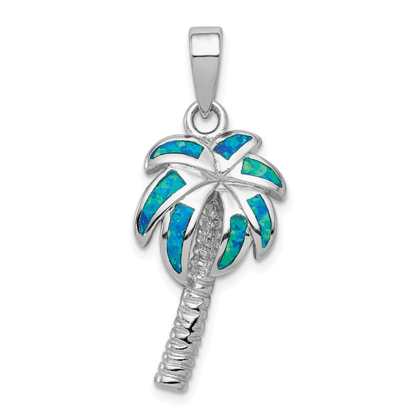 Sterling Silver Opal 31X13MM Palm Tree Pendant-Chain Not Included