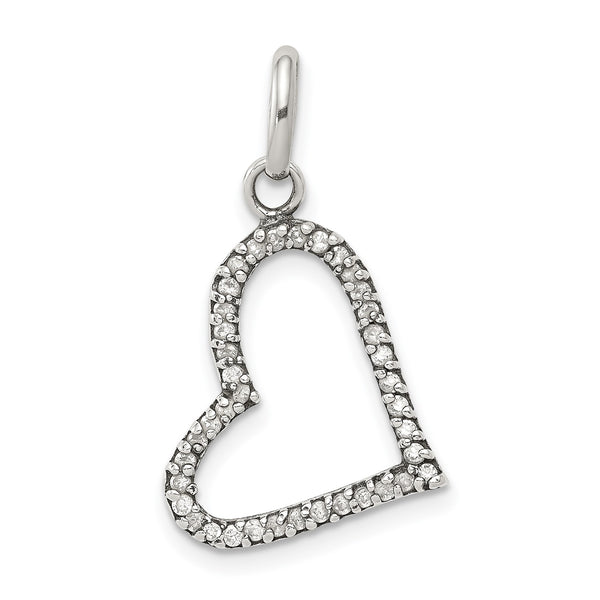 Sterling Silver Cubic Zirconia 20X15MM Heart Pendant-Chain Not Included