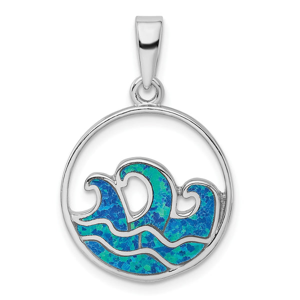 Sterling Silver Opal 30X20MM Wave Pendant-Chain Not Included