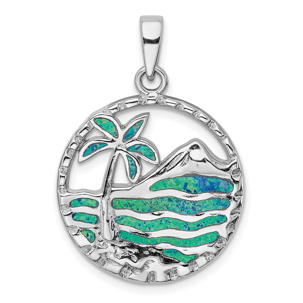 Sterling Silver Opal 34X24MM Palm Tree Pendant-Chain Not Included