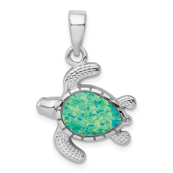 Sterling Silver Opal 28X18MM Turtle Pendant-Chain Not Included