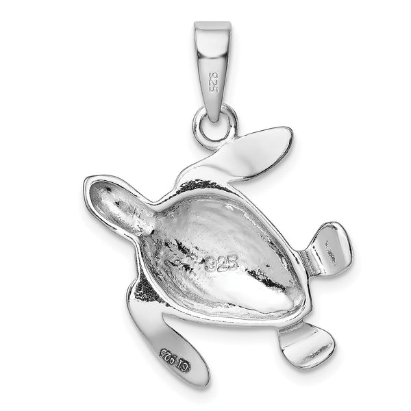 Sterling Silver Created Opal Inlay Turtle Pendant-Chain Not Included