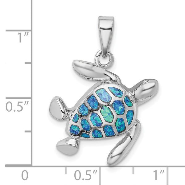 Sterling Silver Created Opal Inlay Turtle Pendant-Chain Not Included