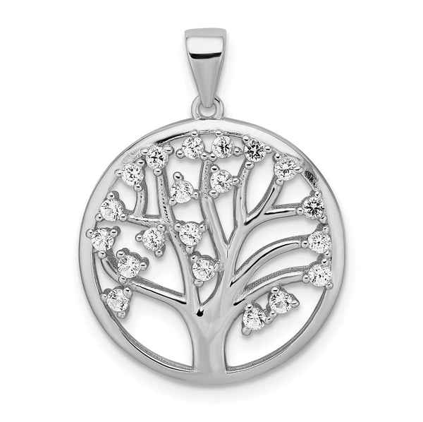 Sterling Silver White Sapphire 28X21MM Tree of Life Pendant-Chain Not Included