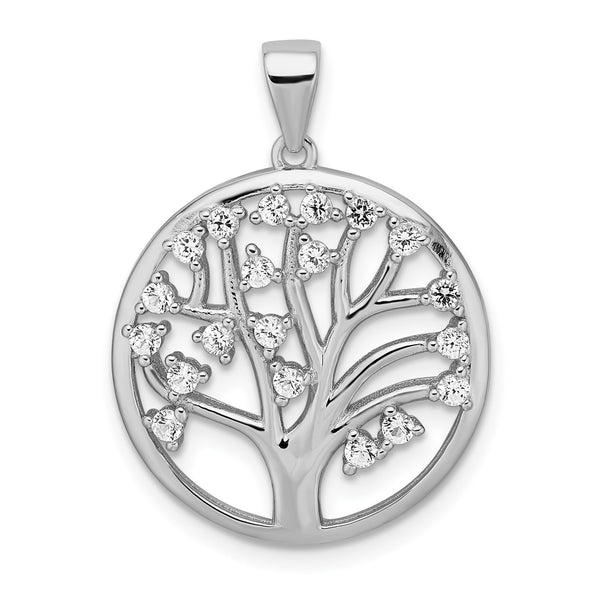 Sterling Silver White Sapphire 28X21MM Tree of Life Pendant-Chain Not Included